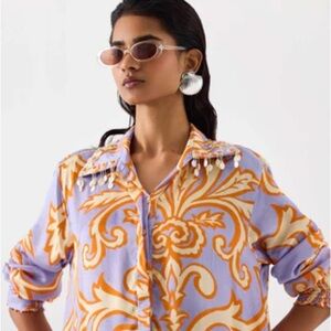HALE BOB SIZE L~PUMPKIN SPICE ORANGE COLOR BLOUSE 94%SILK SPANDEX SHIRT TOP